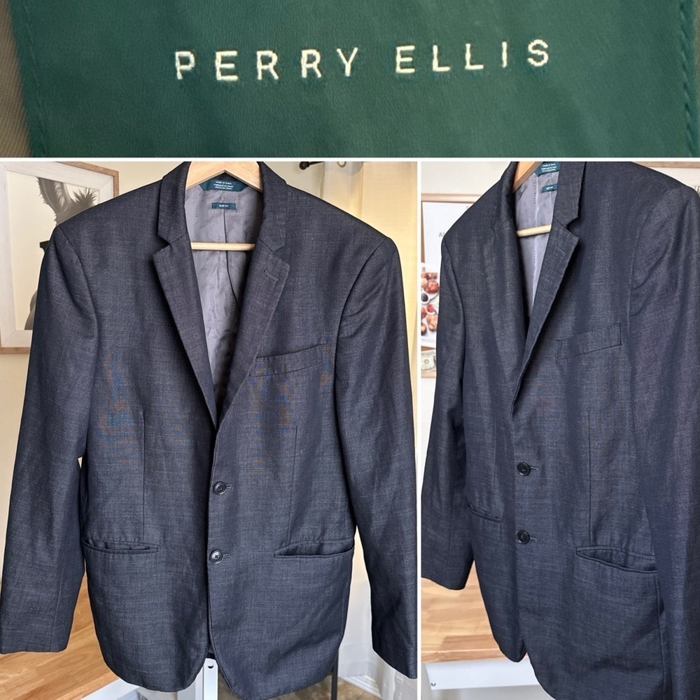 Perry Ellis Men’s Blazer 38 Short Dark Gray Slim Fit Jacket Sport Coat